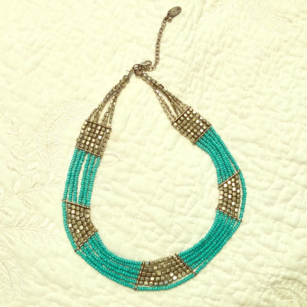 Silver and turquoise beaded statement necklace